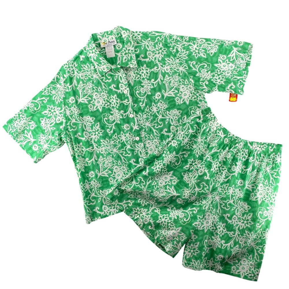 Vtg NOS 80s 90s Two Potato Resortwear Matching Vacation Set All Over Print Green